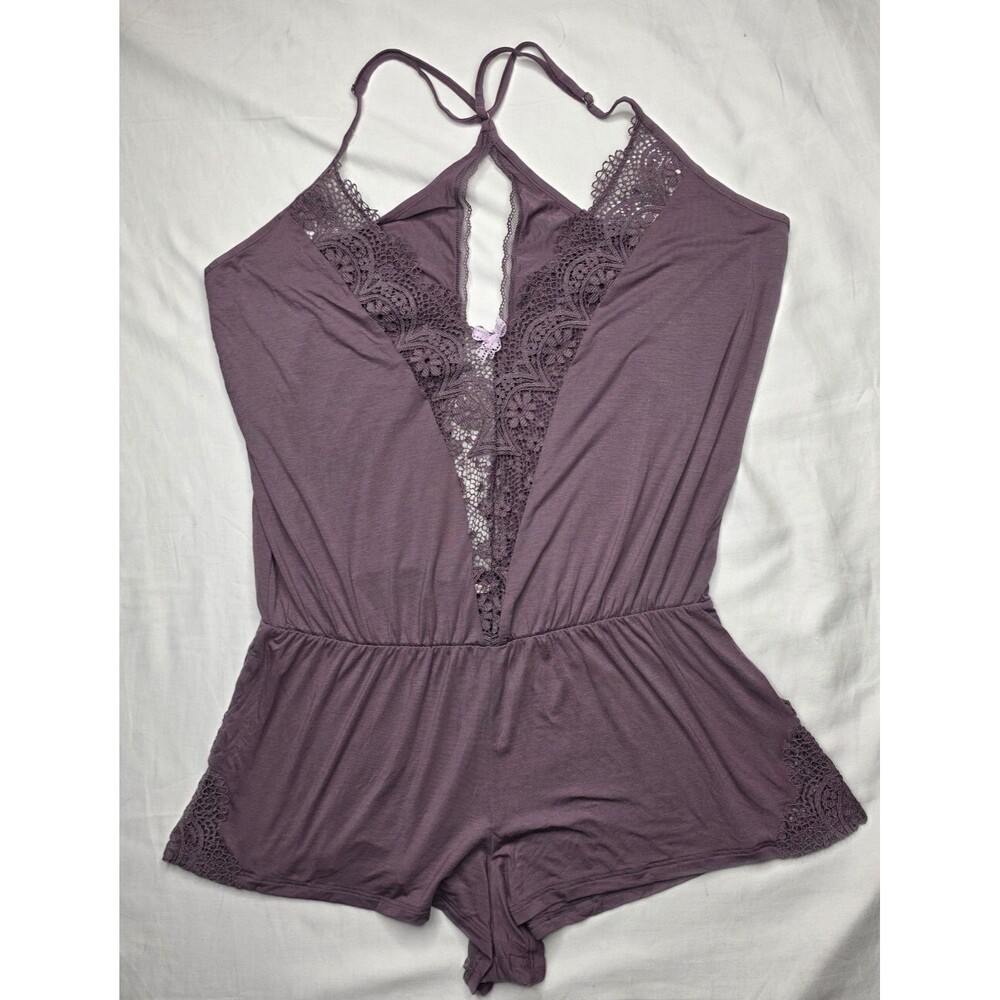 NWT Victoria’s Secret Lace Trim Romper Size Medium Plum Shorts Lingerie Sleep